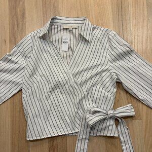 LOFT Striped Cotton Wrap Top | Size M | NWT